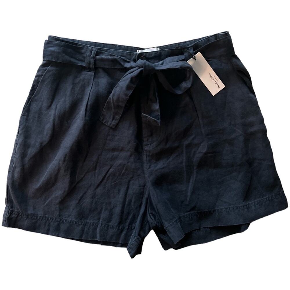 Michael Stars womens shorts size large blue Bex Pleated with tie admiral linen